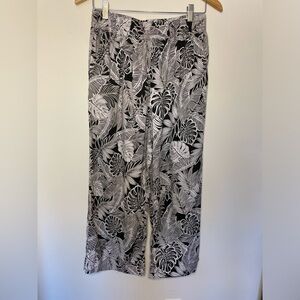 Anne Carson Linen and Rayon Wide Leg Floral Black and White Boho Pants Sz Large